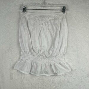 Gap Womens Small Blouse Tube Top White Strapless Ruffle Embellished Gathered